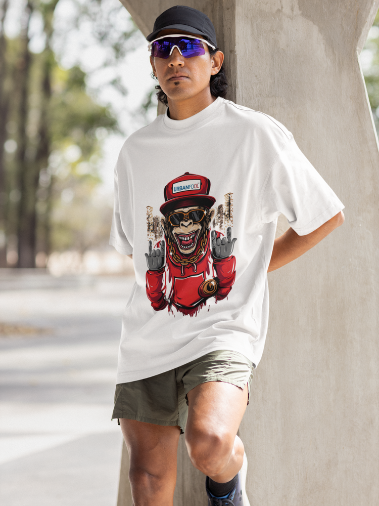 Urbanfool Monkey Men White Oversized T-Shirt