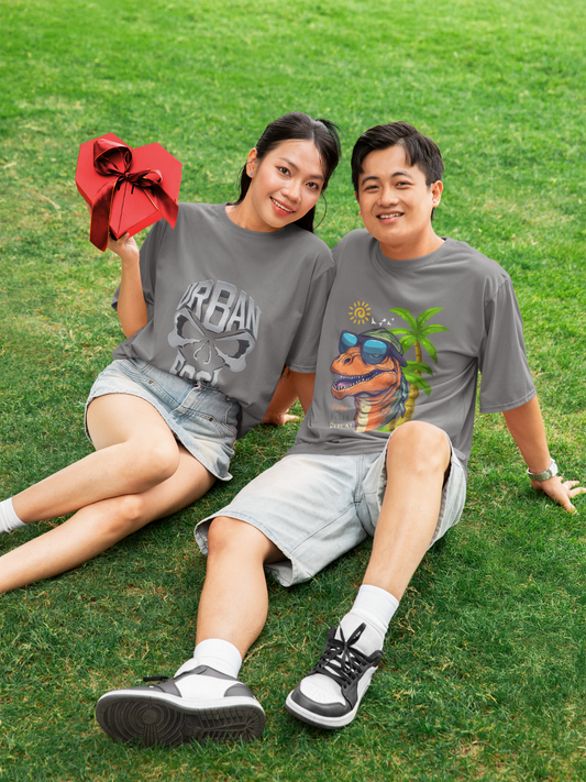Chill Dragon Urbanfool Men Grey Oversized T-Shirt