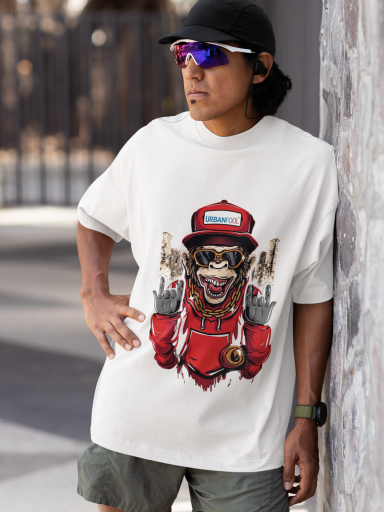Urbanfool Monkey Men White Oversized T-Shirt