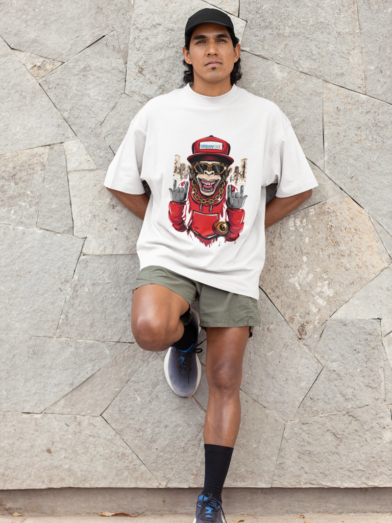 Urbanfool Monkey Men White Oversized T-Shirt