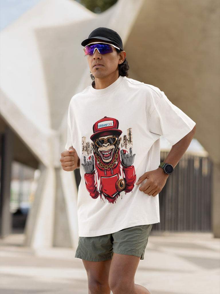 Urbanfool Monkey Men White Oversized T-Shirt