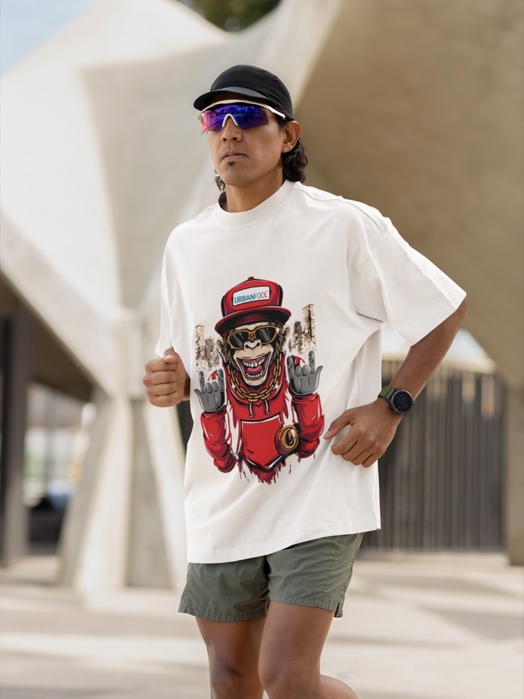 Urbanfool Monkey Men White Oversized T-Shirt