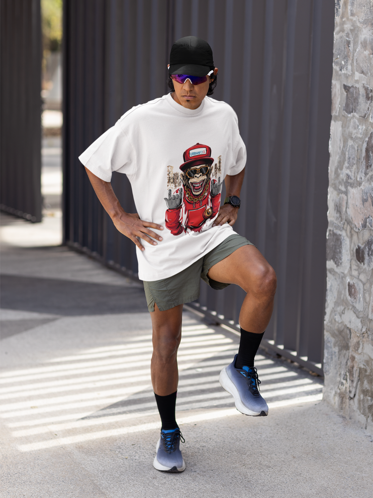 Urbanfool Monkey Men White Oversized T-Shirt
