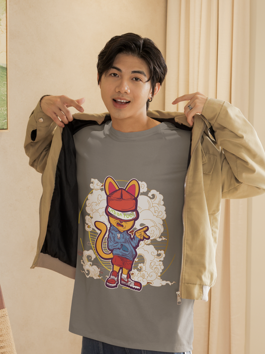 Men HipHop Kitty Grey Oversized T-Shirt